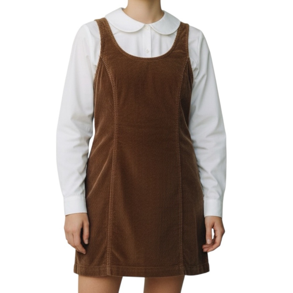 Vintage 90s Brown Corduroy Jumper Mini Dress Jones New York Sport Size 8